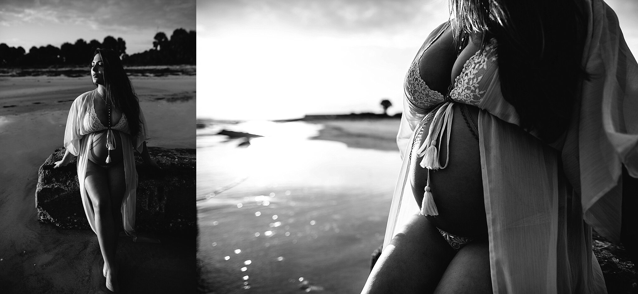 black and white maternity beach photos, tampa bay fl 