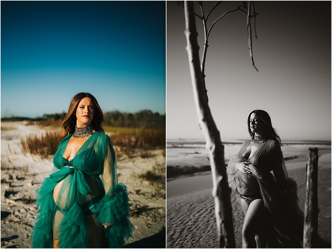 dark and moody pregnancy portraits at the beach , st Pete fl 