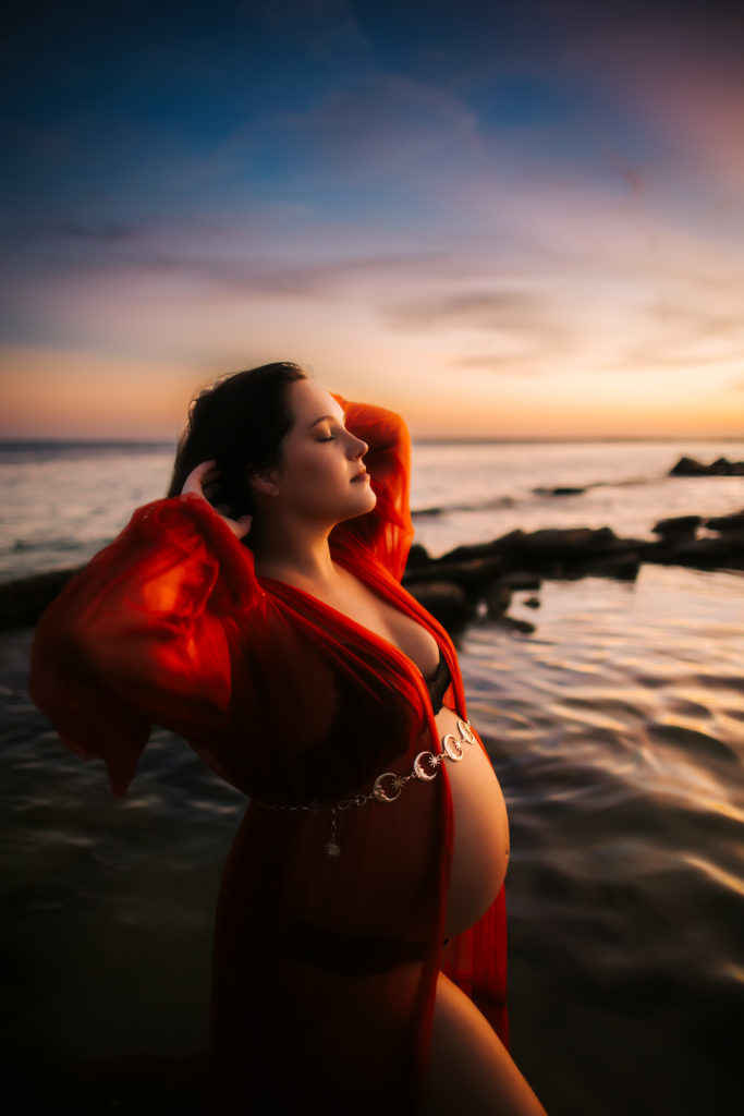 moody boho pregnancy beach photo session, St Pete Baby Photographer