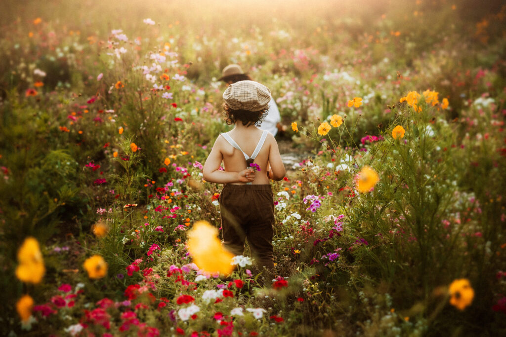 vintage inspired family photo shoot in a flower field 